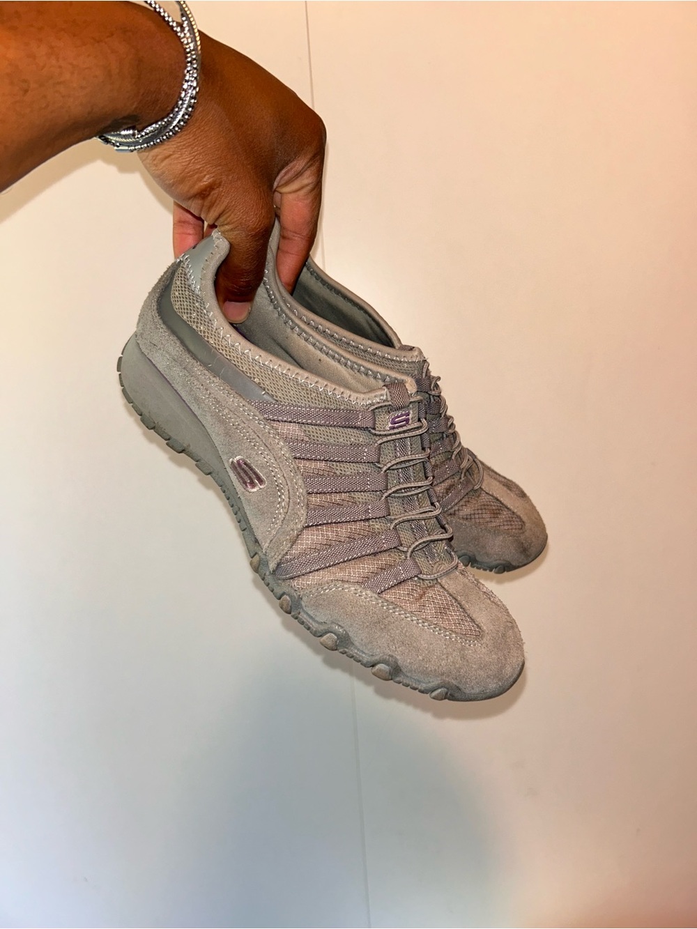 Skechers Taupe Slip-On Mesh & Suede Sneakers